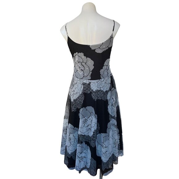 Y2K Mesh Tulle Floral Beaded Fit & Flare Tea Length Cocktail Dress Wedding - Picture 4 of 9